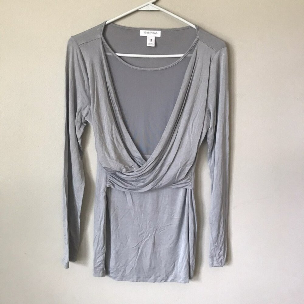Motherhood Maternity Gray Long Sleeve Draped Top Size M